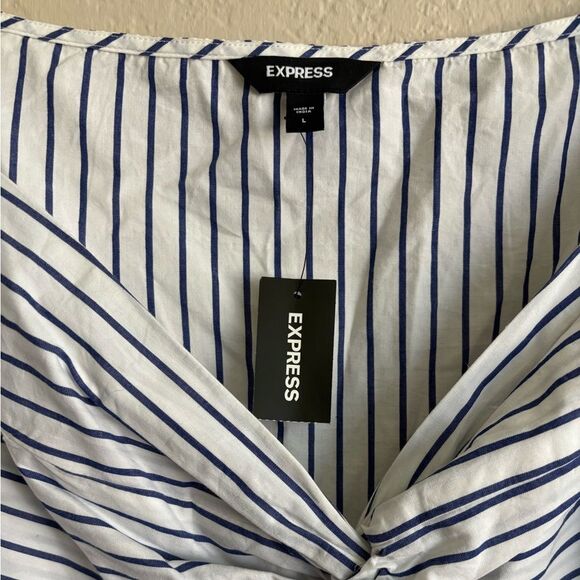 Express Striped Off The Shoulder Peplum Top Large - Picture 3 of 5